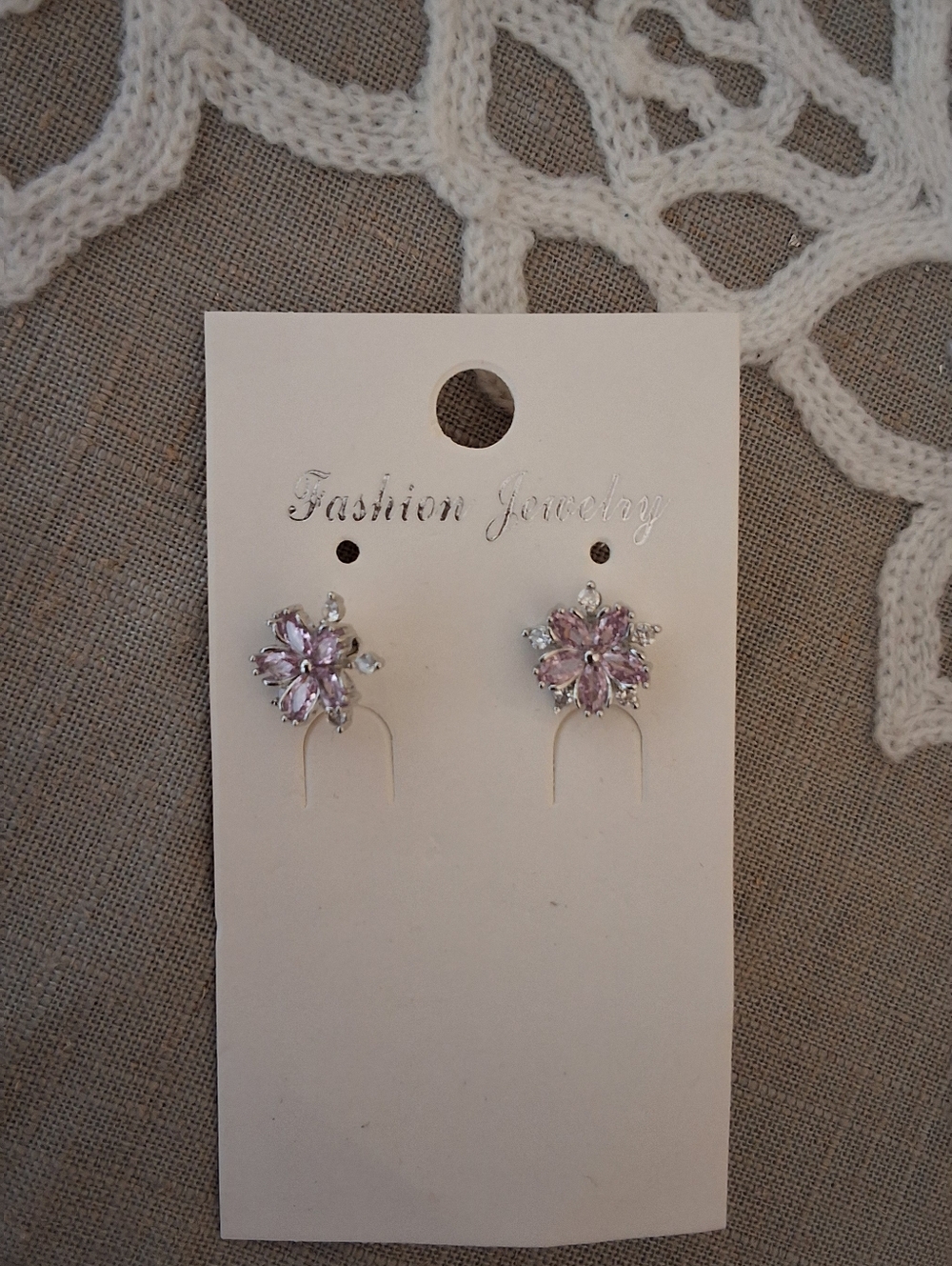 NEW Fashion Jewelry Pink Crystal Flower Stud Earrings